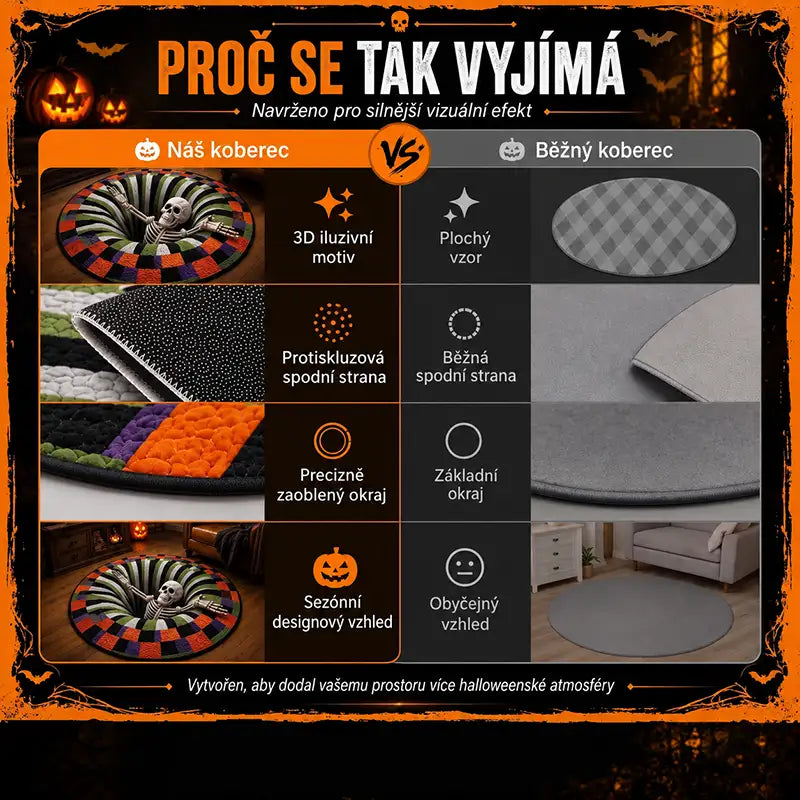 3D kulatý halloweenský koberec se strašidelným vírem