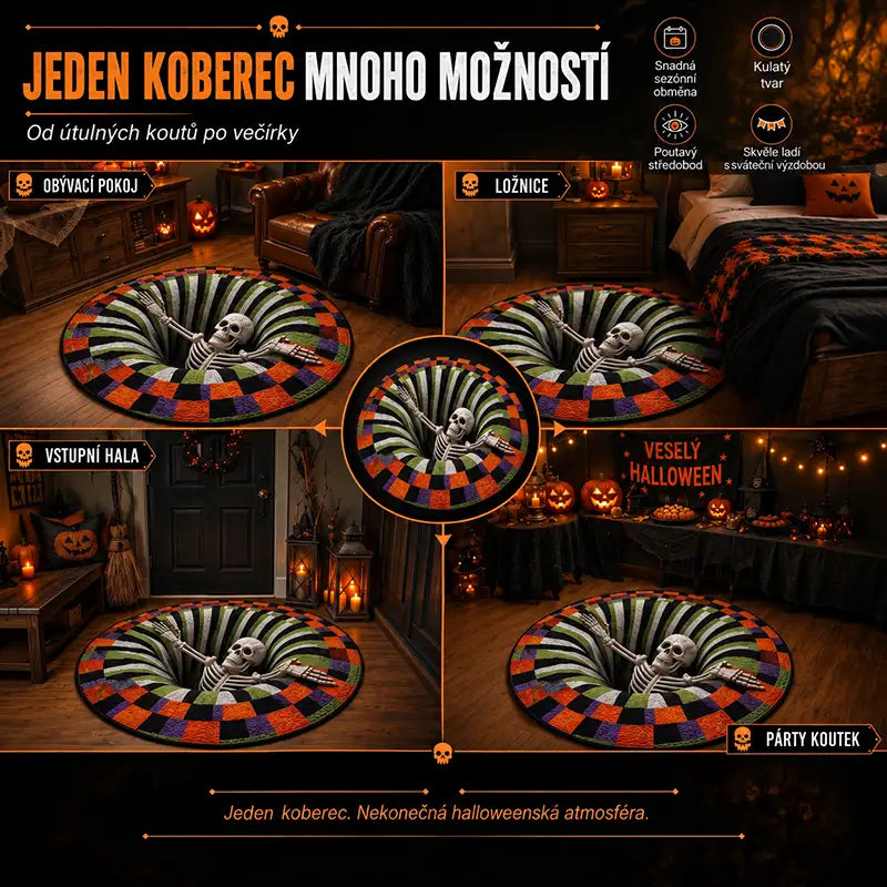 3D kulatý halloweenský koberec se strašidelným vírem