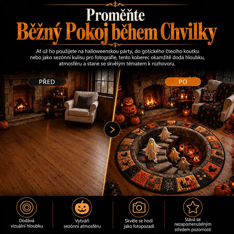 3D kulatý halloweenský koberec se strašidelným vírem
