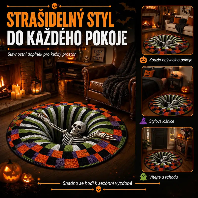 3D kulatý halloweenský koberec se strašidelným vírem