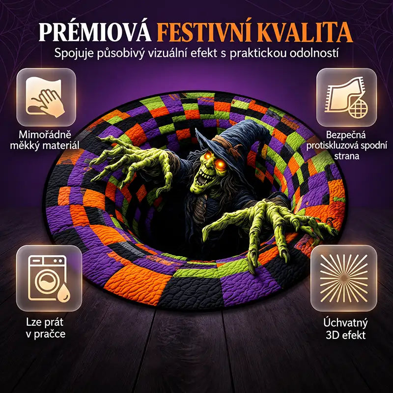 3D kulatý halloweenský koberec se strašidelným vírem