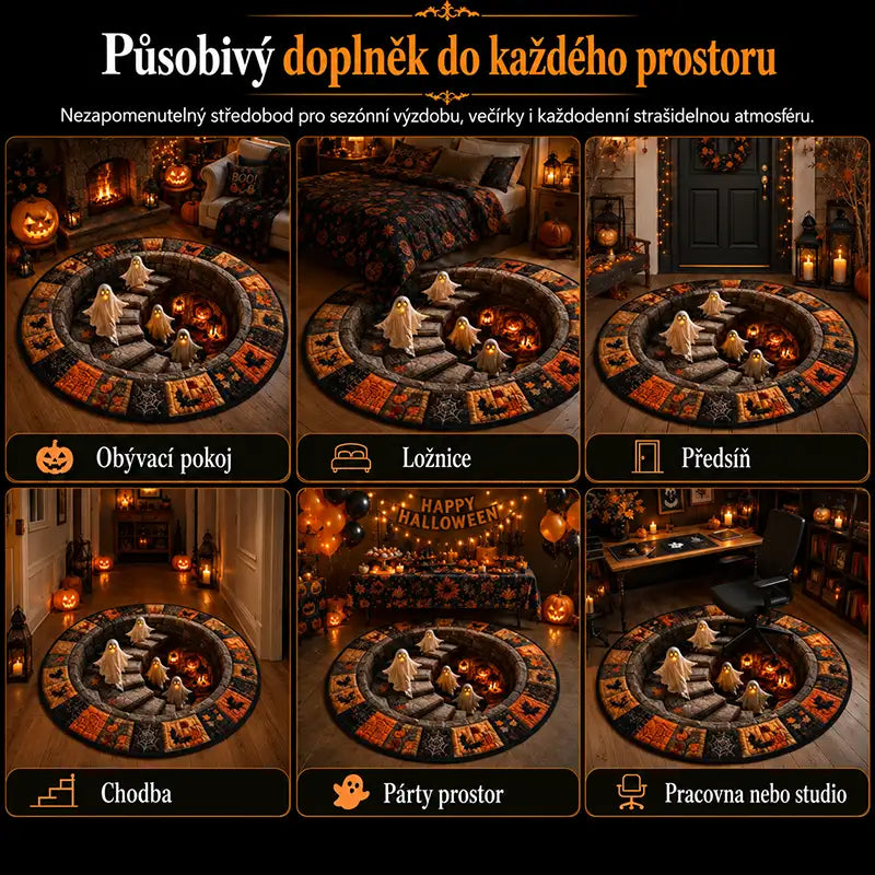 3D kulatý halloweenský koberec se strašidelným vírem