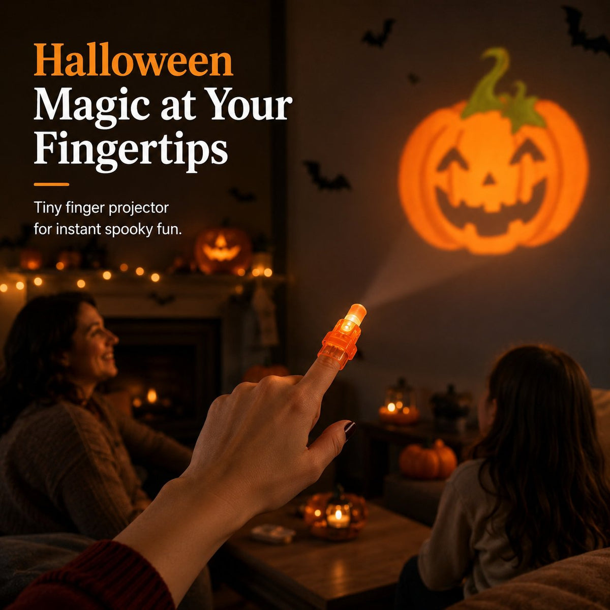 Projekce dýně v halloweenském pokoji