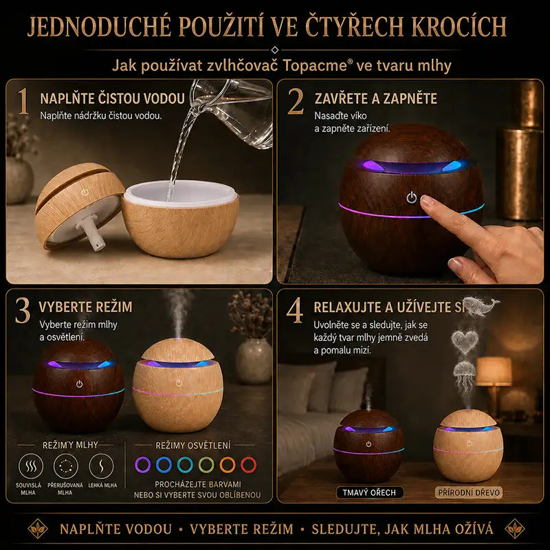 Topacme® dynamický aroma zvlhčovač s tvarovanou mlhou 4 v 1